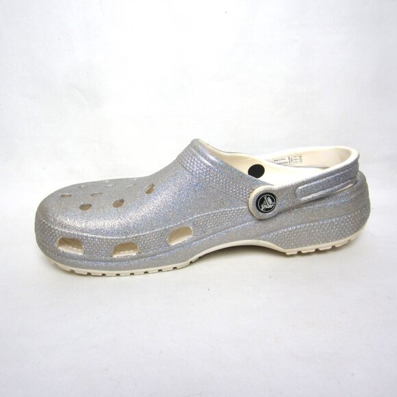 CROCS Classic Clog Women's 11 Silver Glitter Shimmer EUC Sparkle - Picture 5 of 13